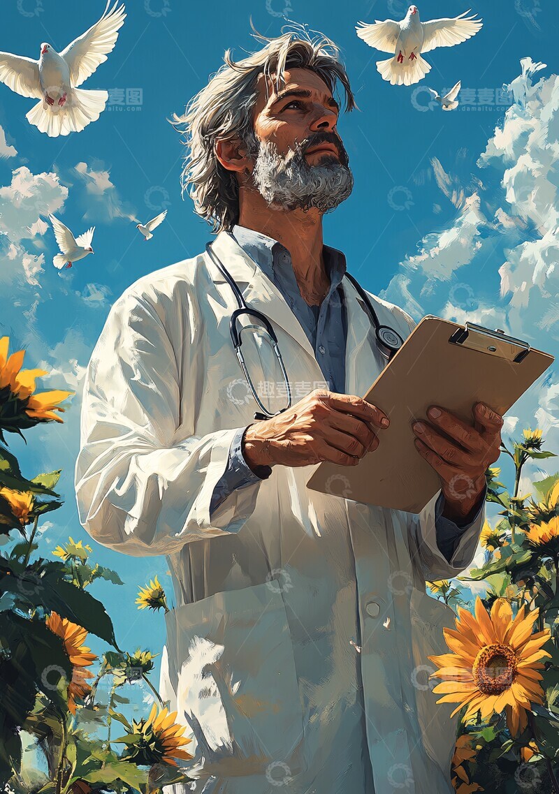 高清大图下载【趣麦麦图】医生手持花束