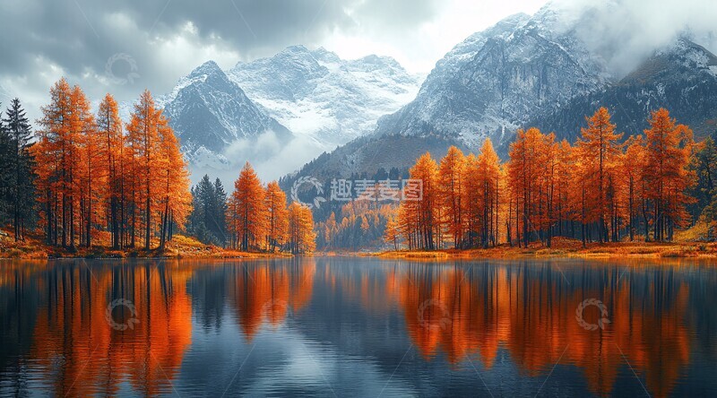 高清大图下载【趣麦麦图】秋林湖景季节背景景色2