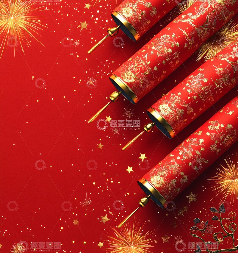 高清大图下载【趣麦麦图】红色爆竹烟花图案