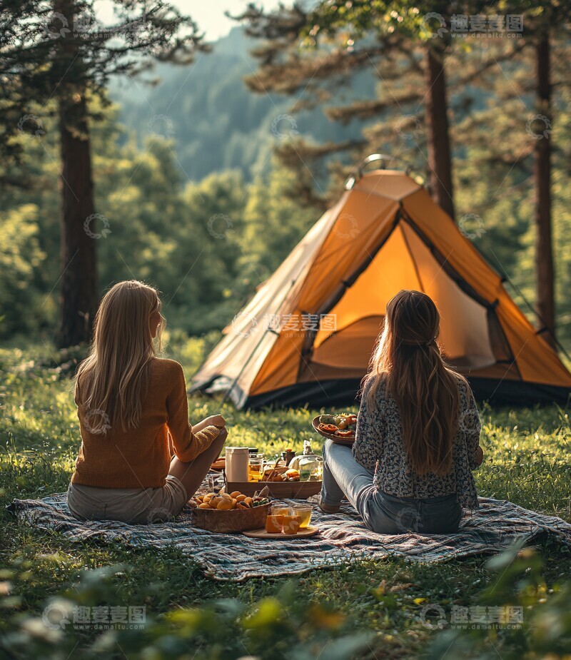 高清大图下载【趣麦麦图】情侣野餐插画