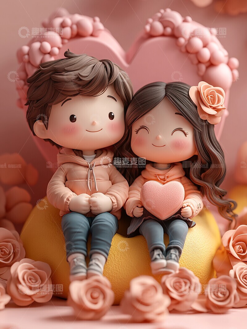 高清大图下载【趣麦麦图】卡通情侣坐球1