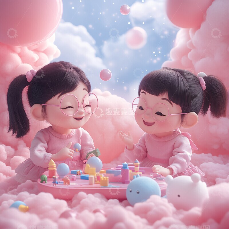 高清大图下载【趣麦麦图】女孩玩乐梦幻背景1