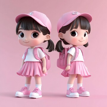粉色帽子双人背包1