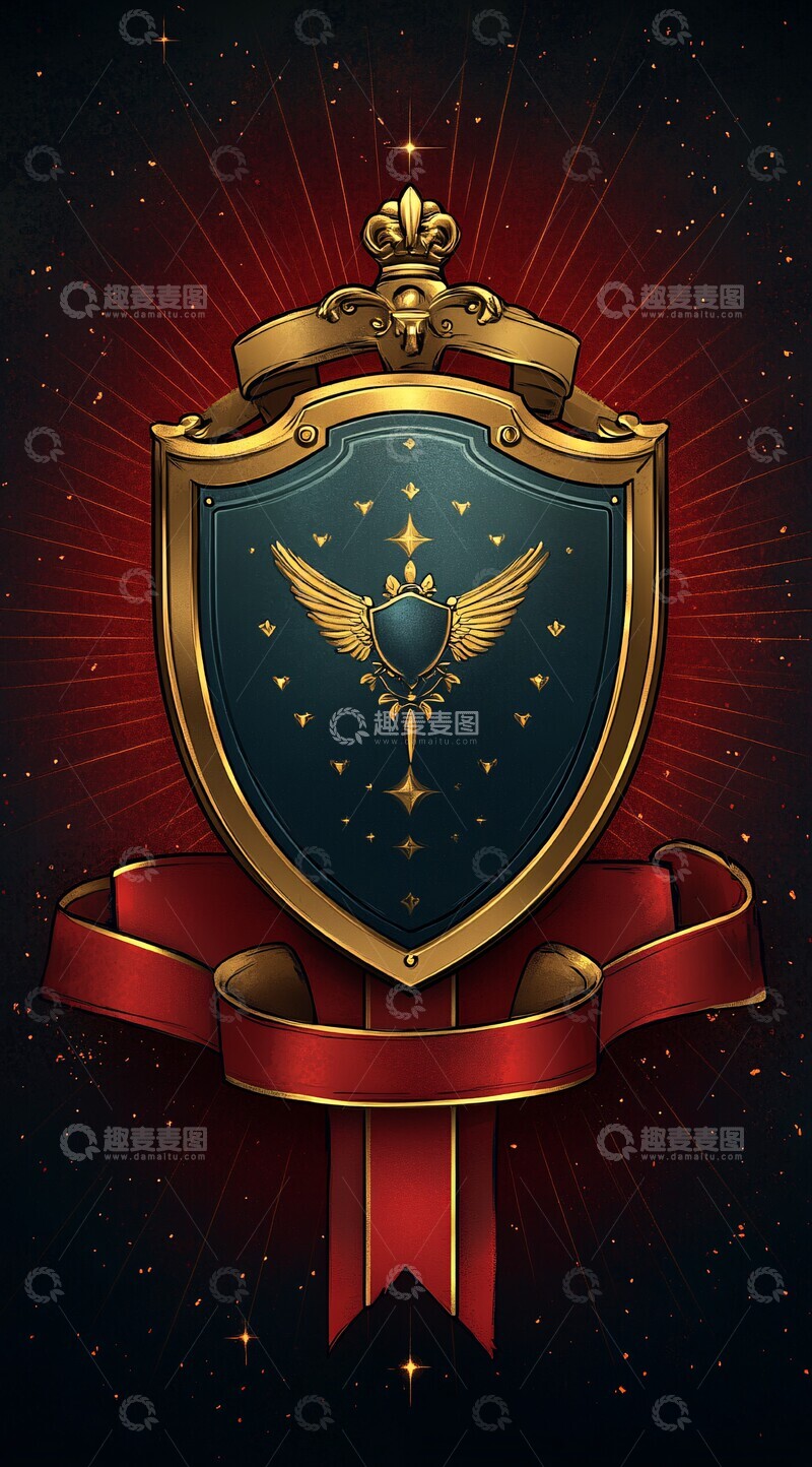 高清大图下载【趣麦麦图】-光芒背景与金色盾牌1