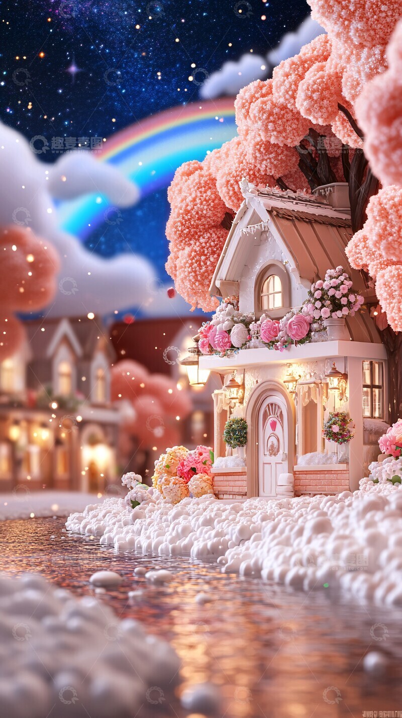 高清大图下载【趣麦麦图】彩虹玻璃花溪流1