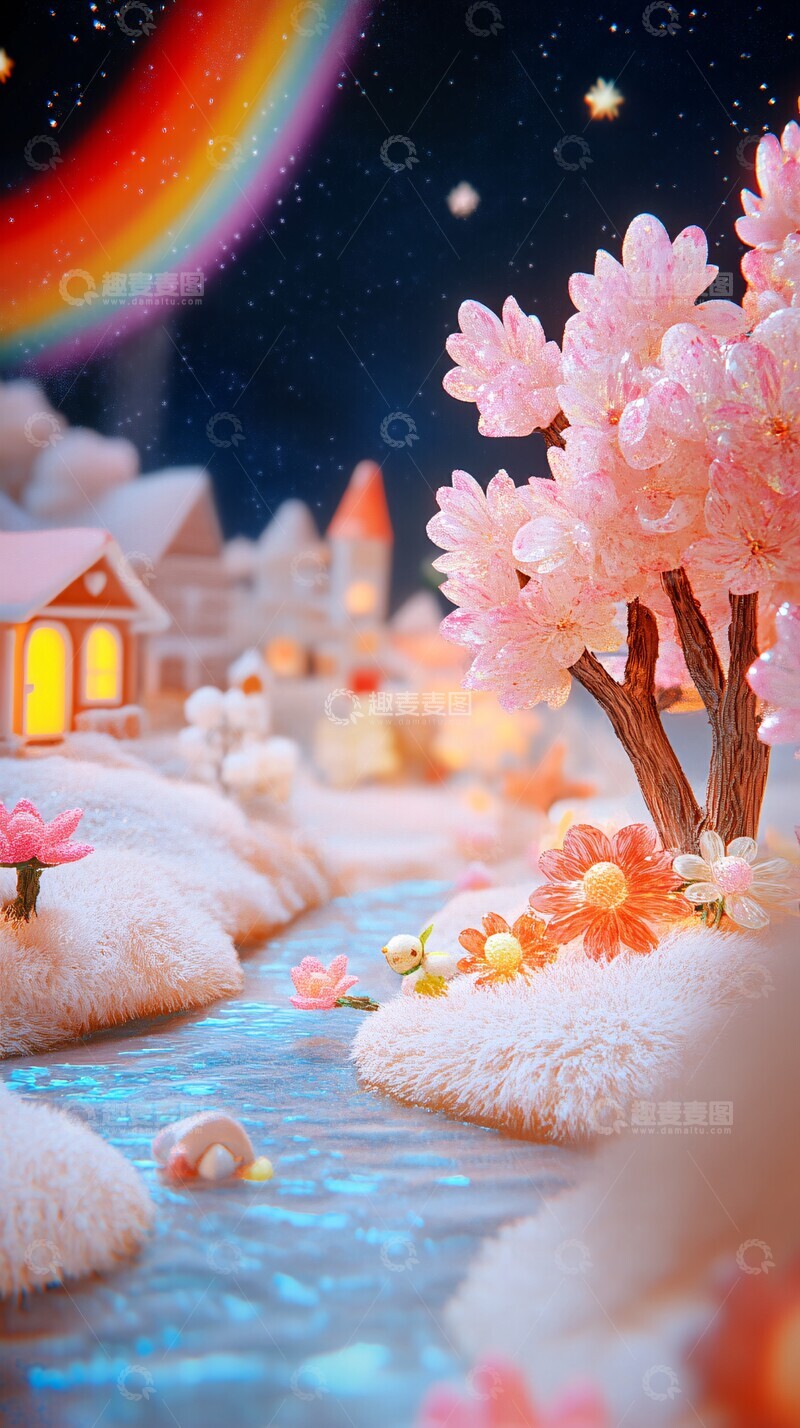 高清大图下载【趣麦麦图】彩虹玻璃花溪流