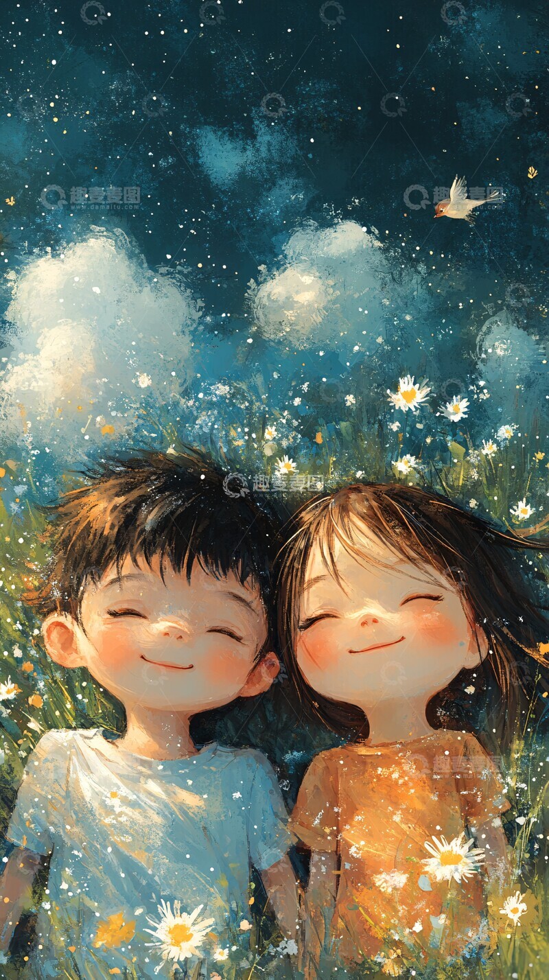 高清大图下载【趣麦麦图】儿童草地白雲1