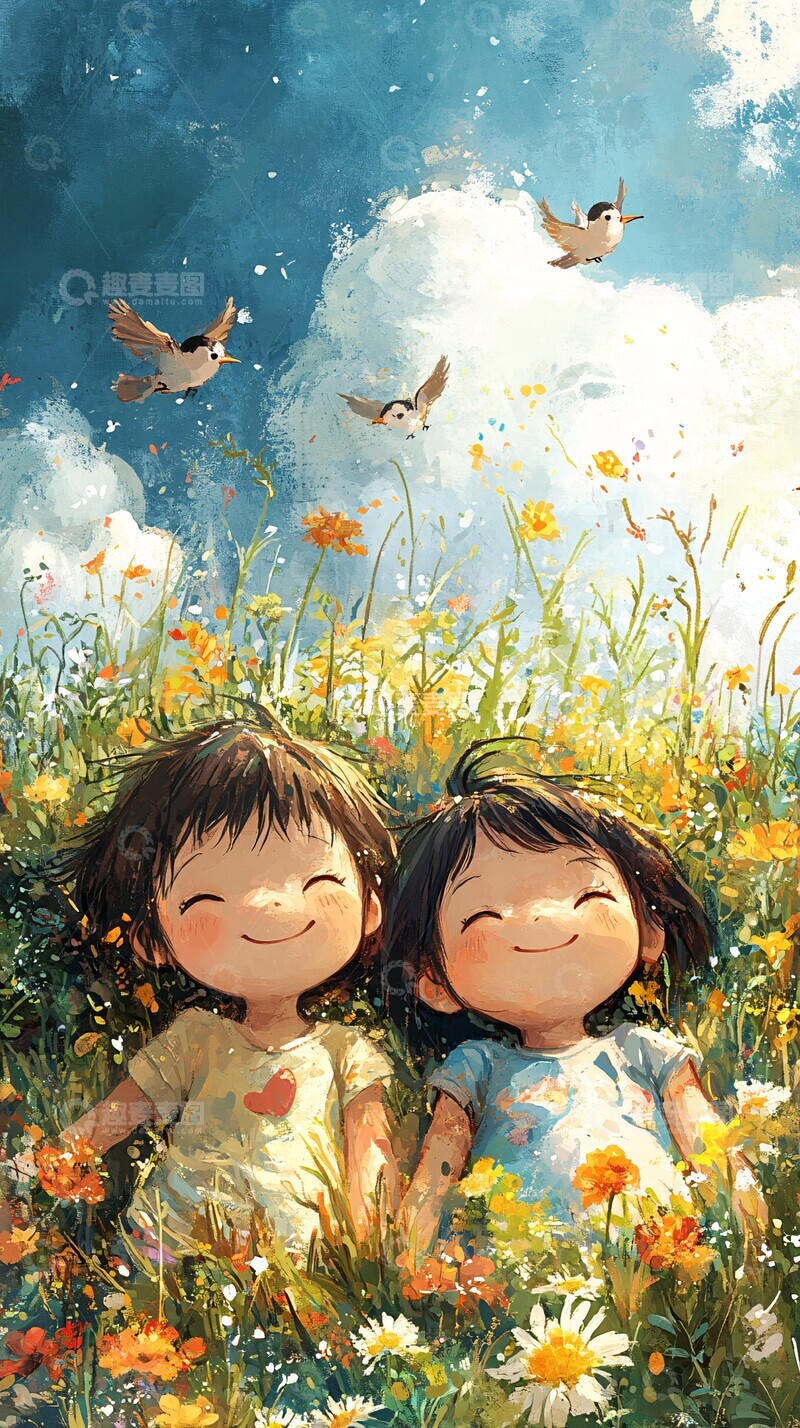 高清大图下载【趣麦麦图】儿童草地白雲2