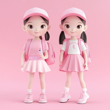 粉色帽子双人背包