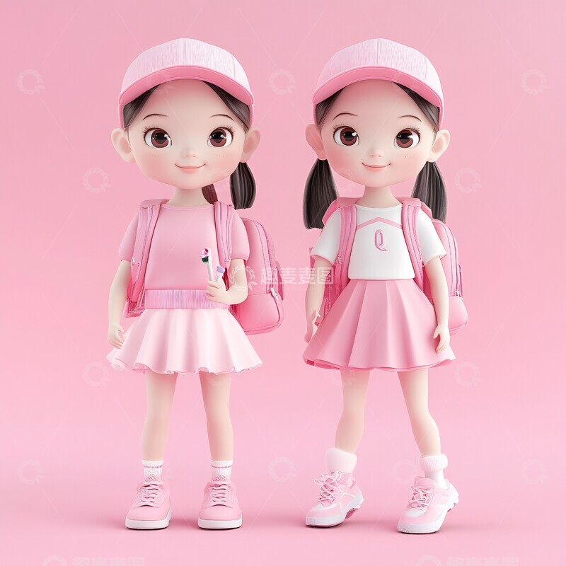 高清大图下载【趣麦麦图】粉色帽子双人背包