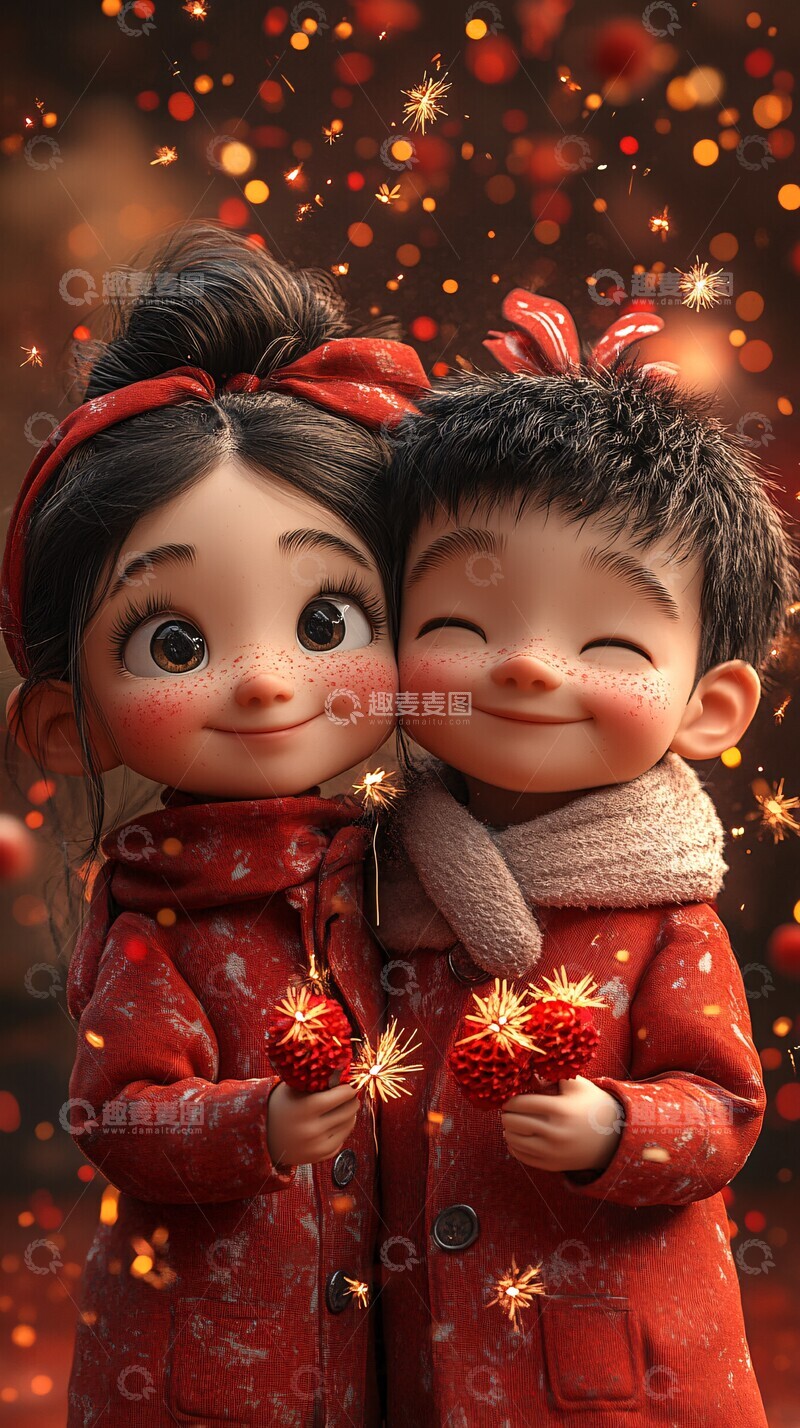 高清大图下载【趣麦麦图】儿童放烟花迎新年1