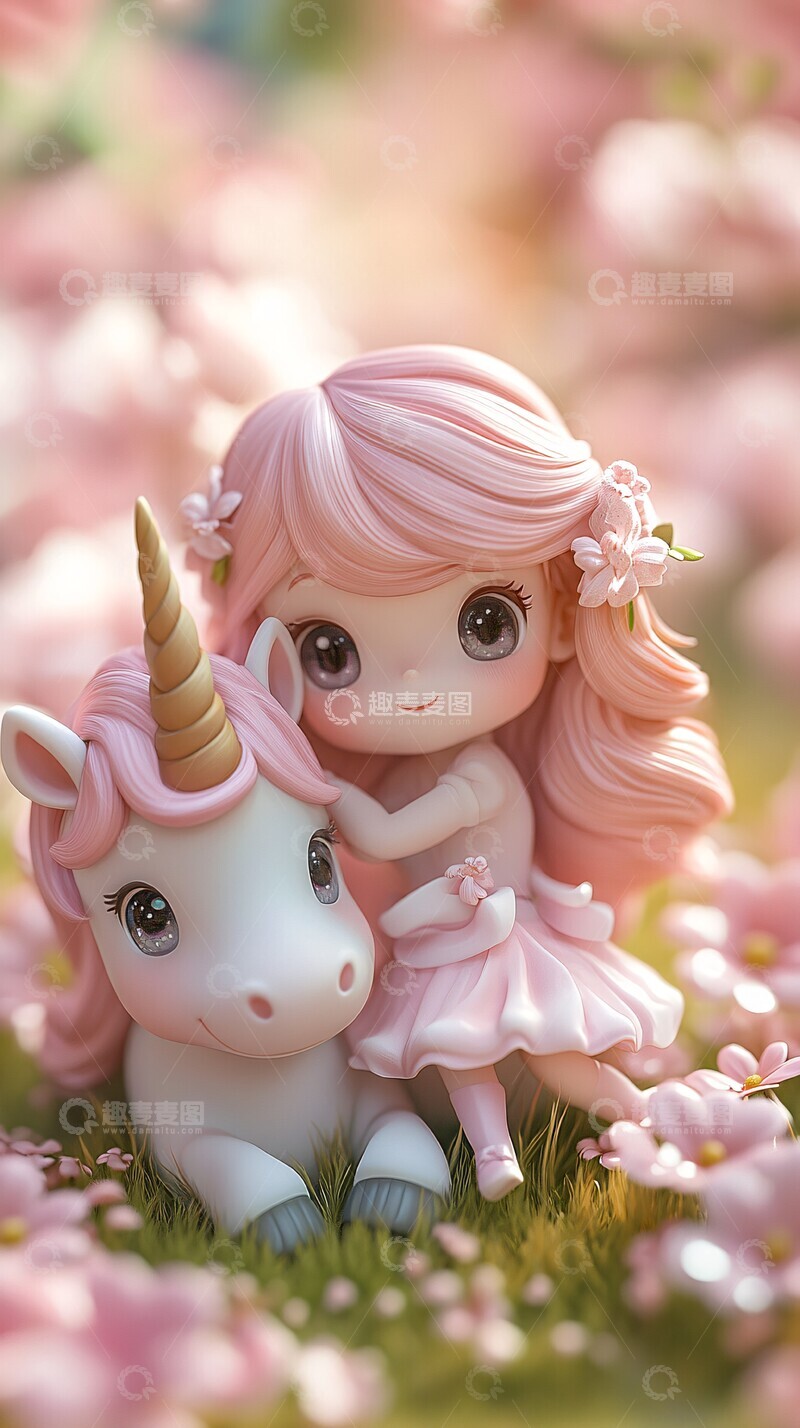 高清大图下载【趣麦麦图】独角兽与小女孩1