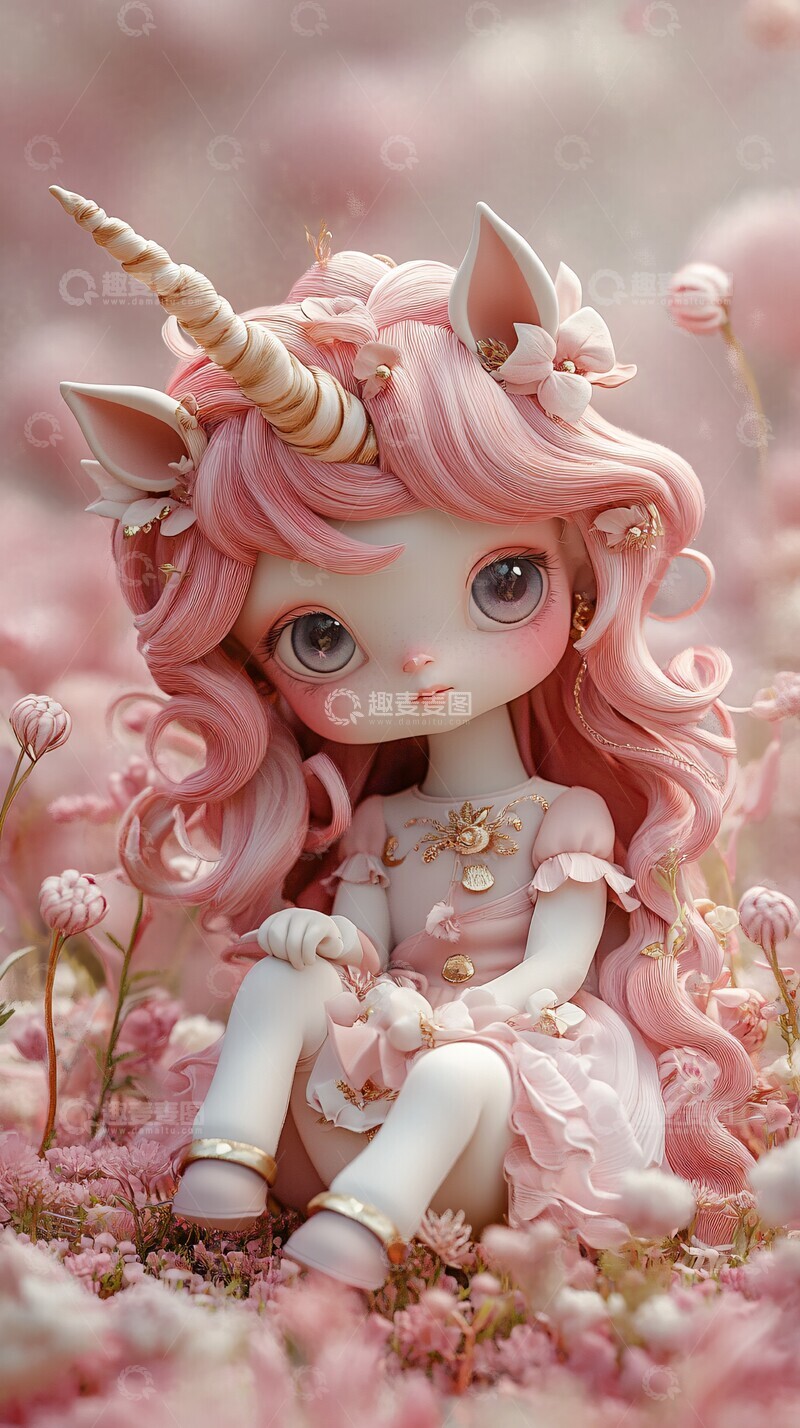 高清大图下载【趣麦麦图】独角兽与小女孩