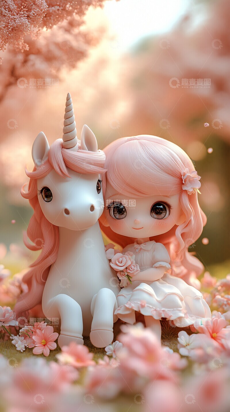 高清大图下载【趣麦麦图】独角兽与小女孩2