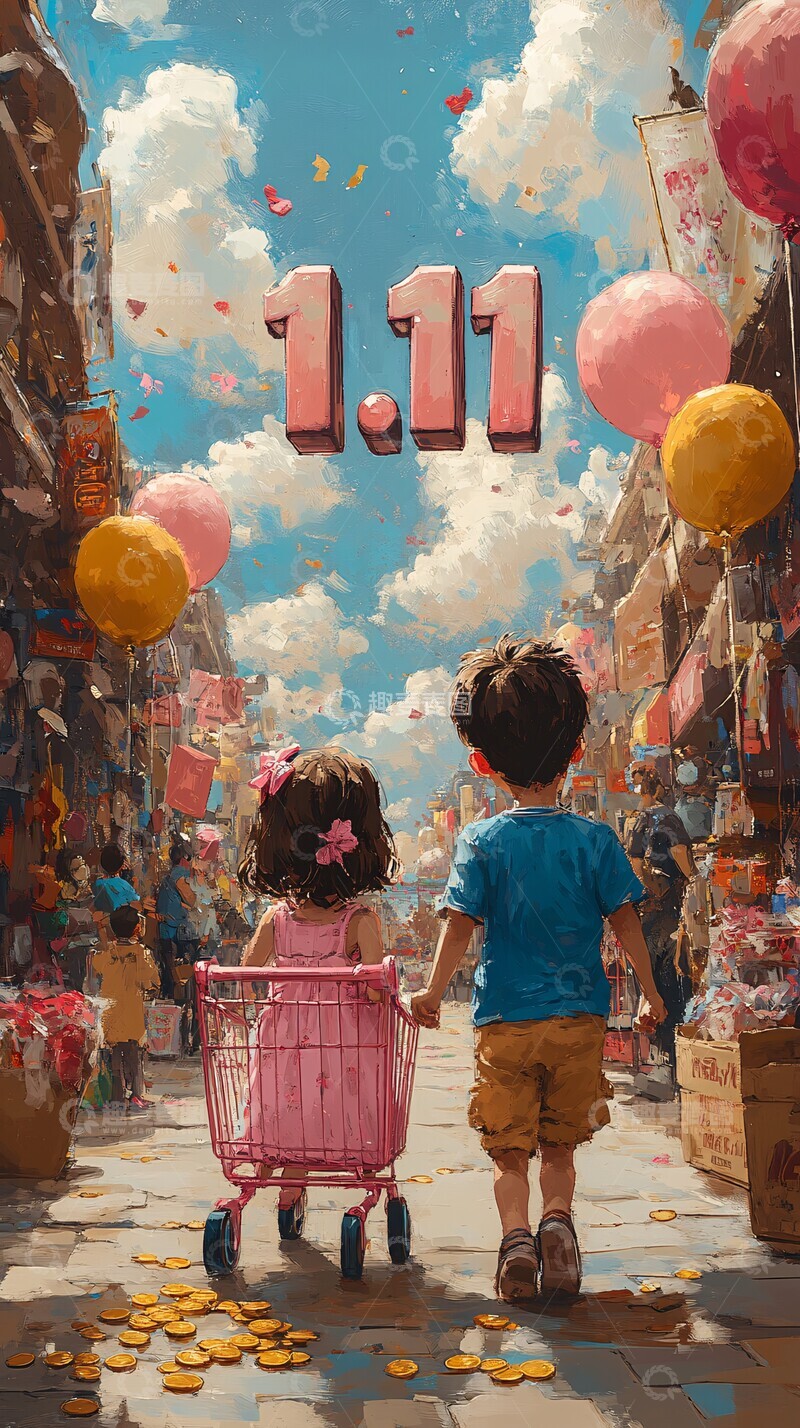 高清大图下载【趣麦麦图】儿童购物节庆场景
