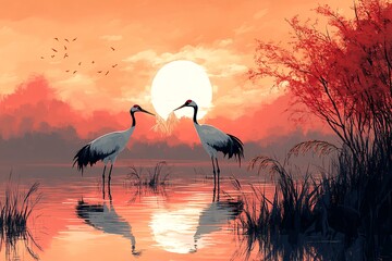 双拾水稻水稻落日田野