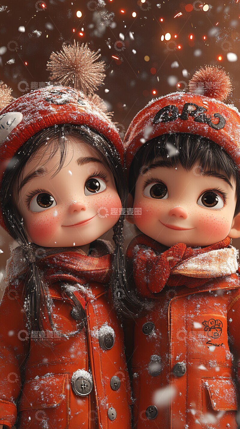 高清大图下载【趣麦麦图】儿童放烟花迎新年2