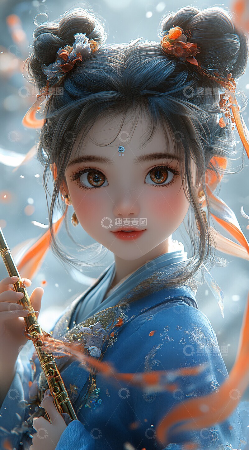 高清大图下载【趣麦麦图】飞舞的女孩与长笛