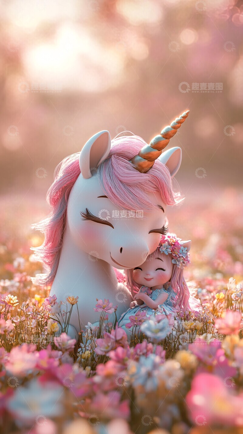 高清大图下载【趣麦麦图】独角兽与小女孩3