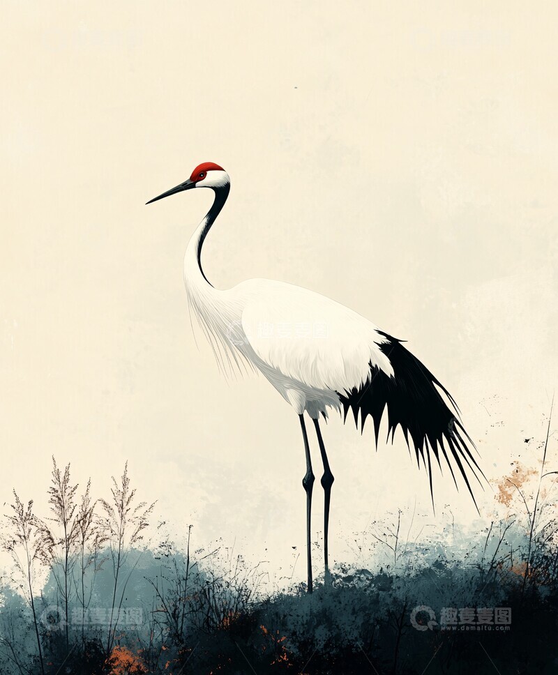 高清大图下载【趣麦麦图】白鹤飞翔草地1