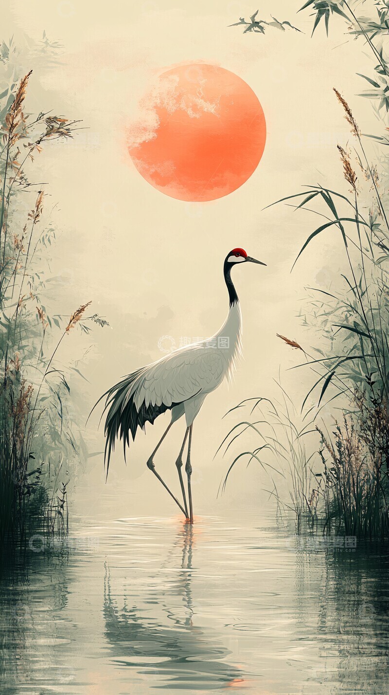 高清大图下载【趣麦麦图】优雅白鹭滑水图