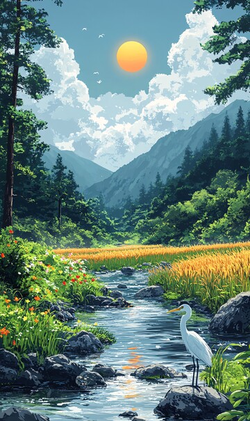 稻田河畔白鹭图2