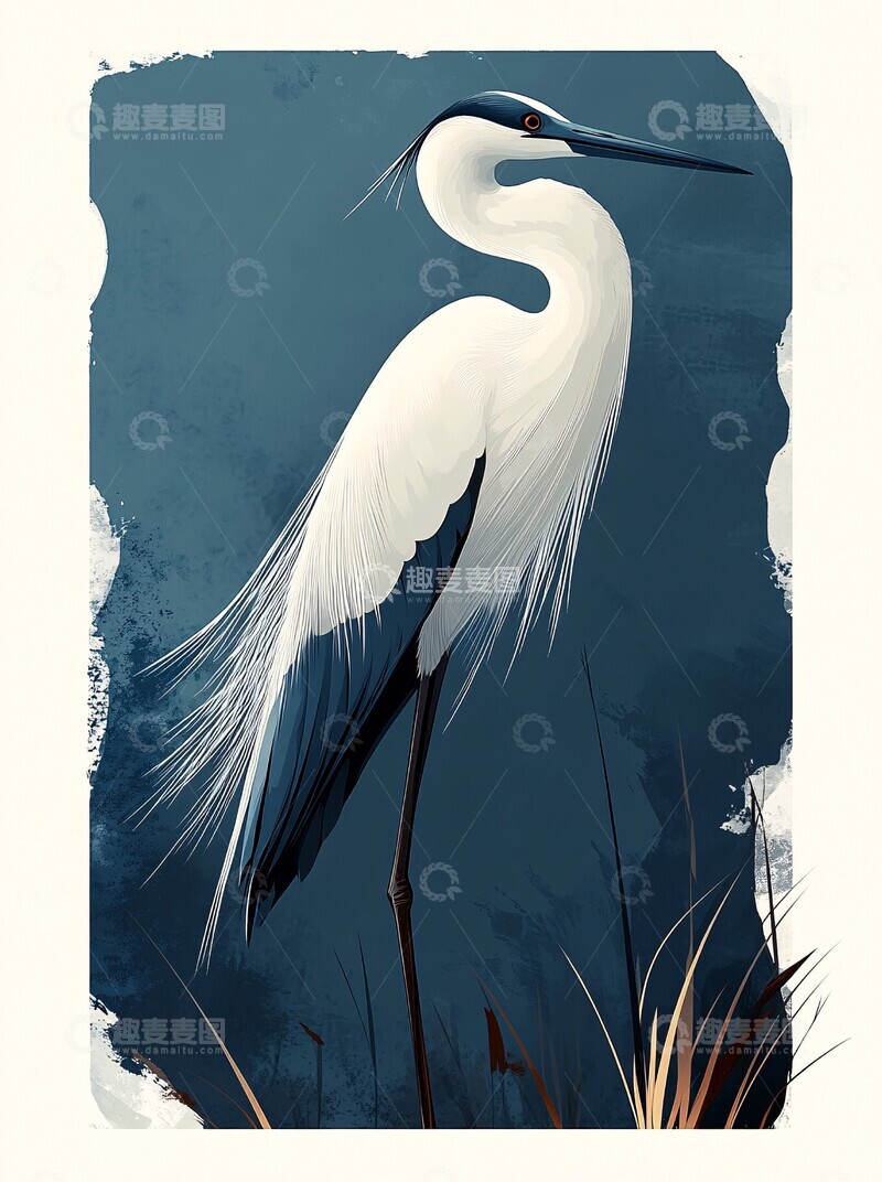 高清大图下载【趣麦麦图】鹭鸟简约插画2