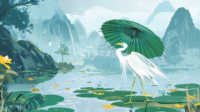 高清大图下载【趣麦麦图】溪山前白鹭飞桃水鳜鱼肥2