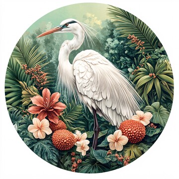 鹤与花草图花草长草植物