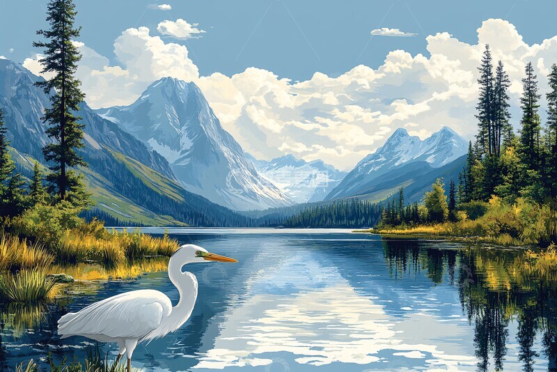 高清大图下载【趣麦麦图】湖山鹭影前景背景场景3