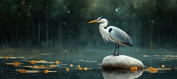 苍鹭坐石图苍鹭石头森林3