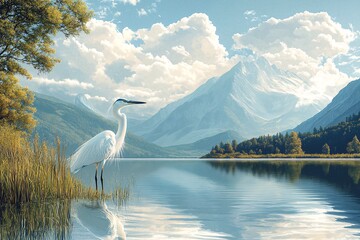 湖山鹭影前景背景场景2