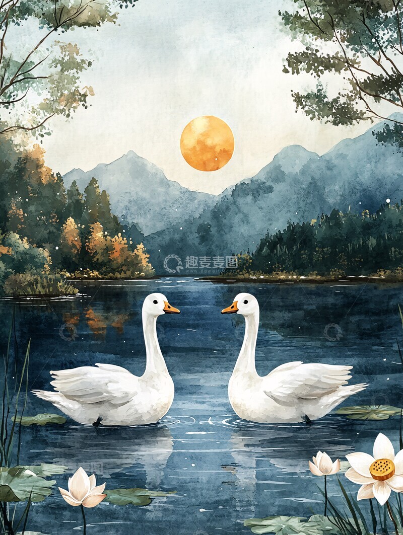 高清大图下载【趣麦麦图】白鹅莲池白鹅莲池湖泊