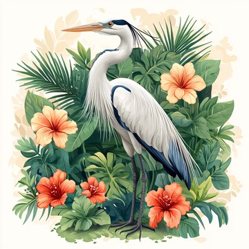 鹤与花草图花草长草植物3