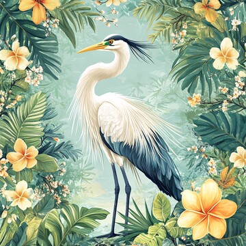 鹤与花草图花草长草植物2