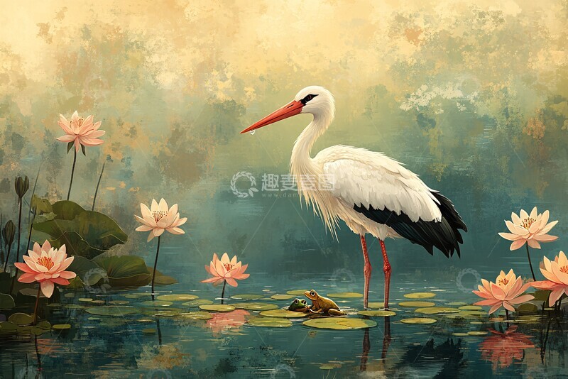 高清大图下载【趣麦麦图】送子鸟含青蛙图