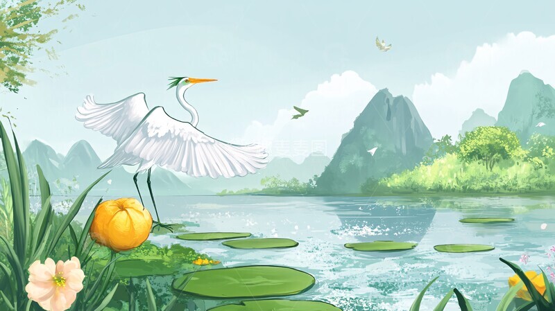 高清大图下载【趣麦麦图】溪山前白鹭飞桃水鳜鱼肥1