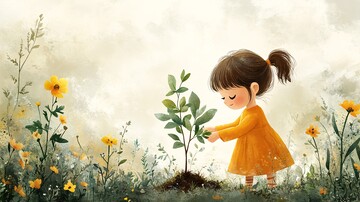 小女孩种树图