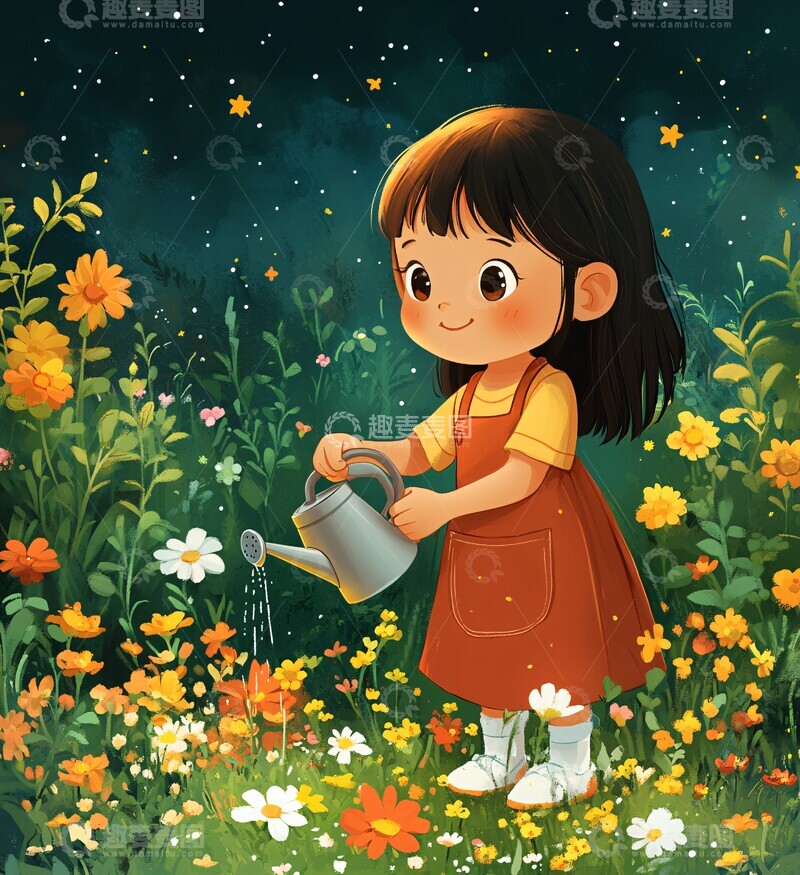 高清大图下载【趣麦麦图】女孩浇花图女孩浇花花园1