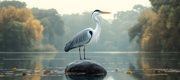 苍鹭坐石图苍鹭石头森林