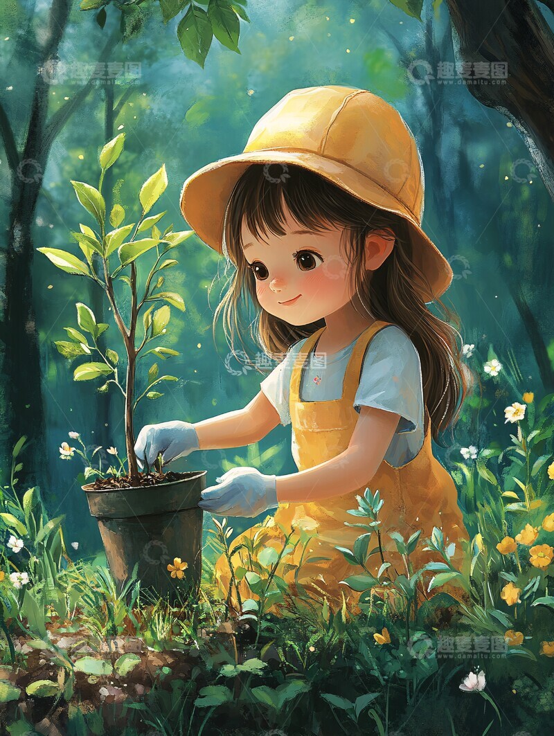 高清大图下载【趣麦麦图】小女孩种树小女孩种树公园1