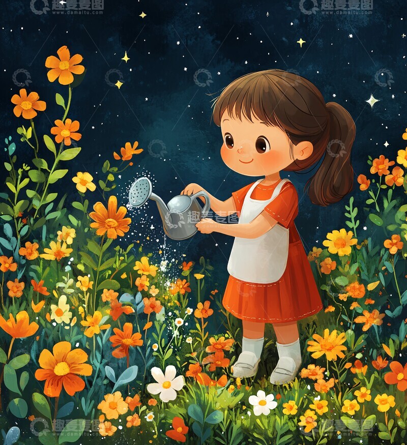 高清大图下载【趣麦麦图】女孩浇花图女孩浇花花园