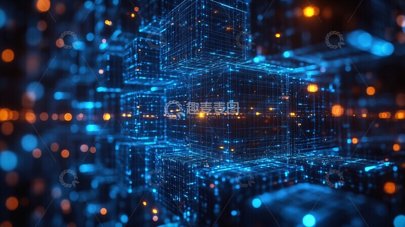 高清大图下载【趣麦麦图】蓝色线框立体网格1
