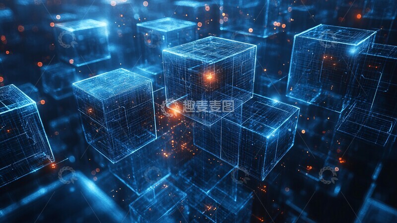 高清大图下载【趣麦麦图】蓝色线框立体网格2