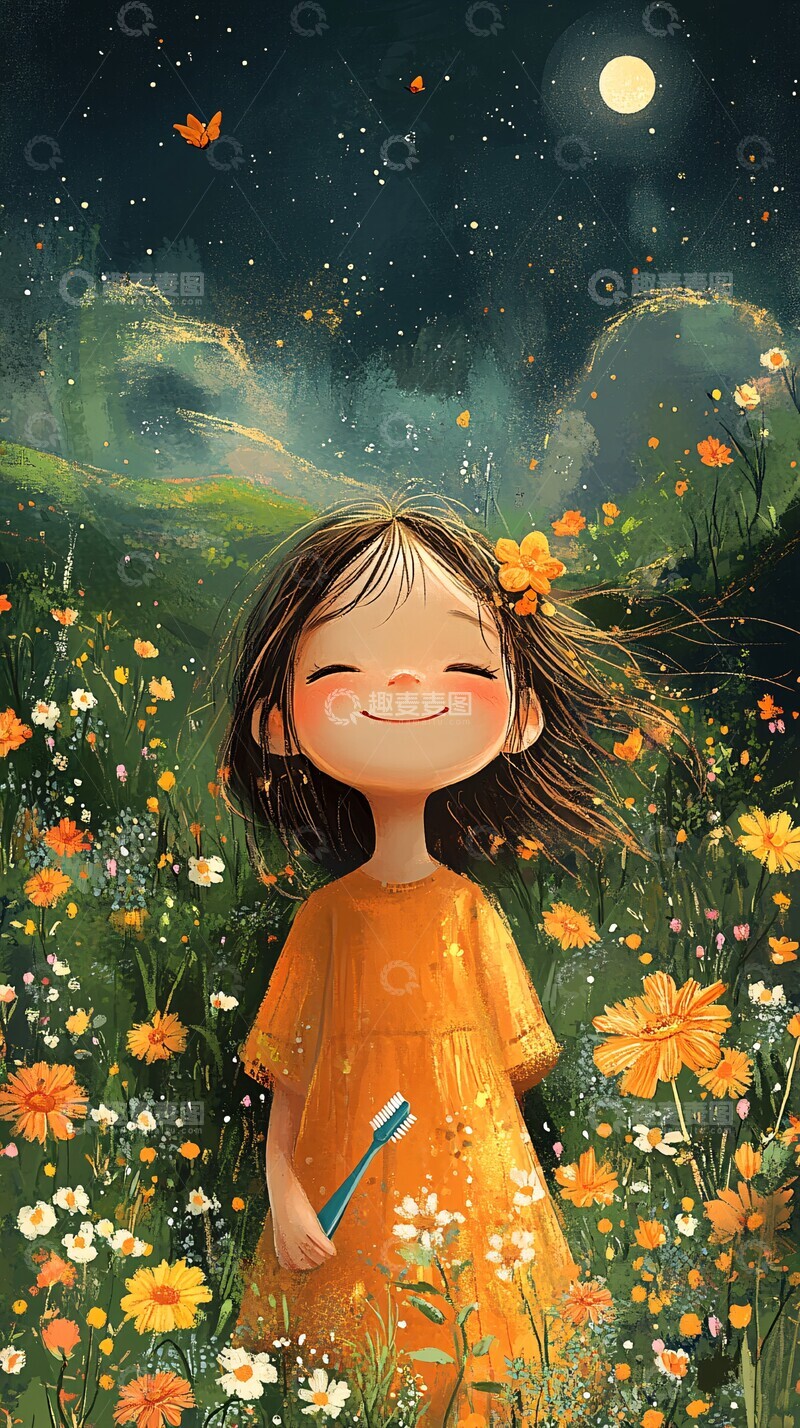 高清大图下载【趣麦麦图】小女孩刷牙的早晨