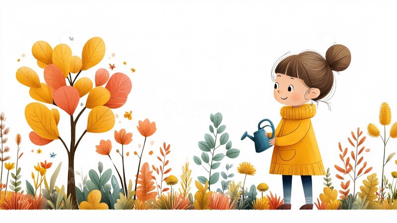 高清大图下载【趣麦麦图】女孩浇水树苗