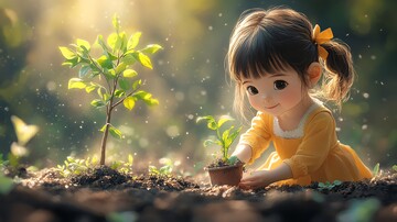小女孩种树图1
