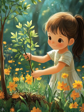 小女孩种树小女孩种树公园