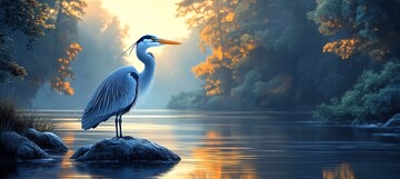 苍鹭坐石图苍鹭石头森林1