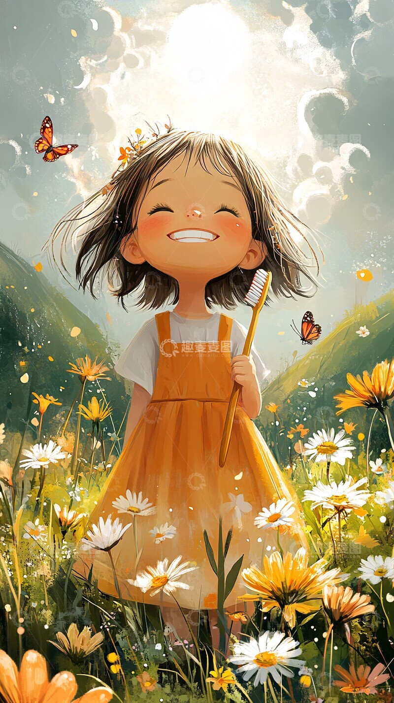 高清大图下载【趣麦麦图】小女孩刷牙的早晨1